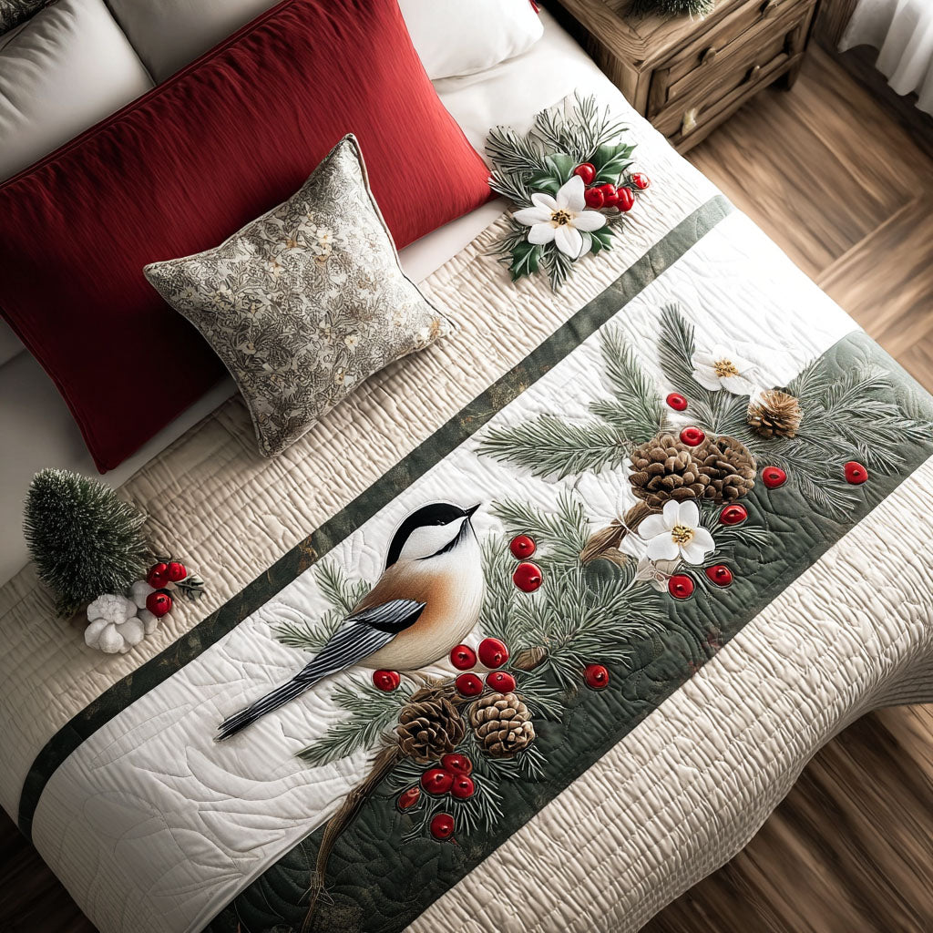 Quilted bed runner - Snowy pine — view 1