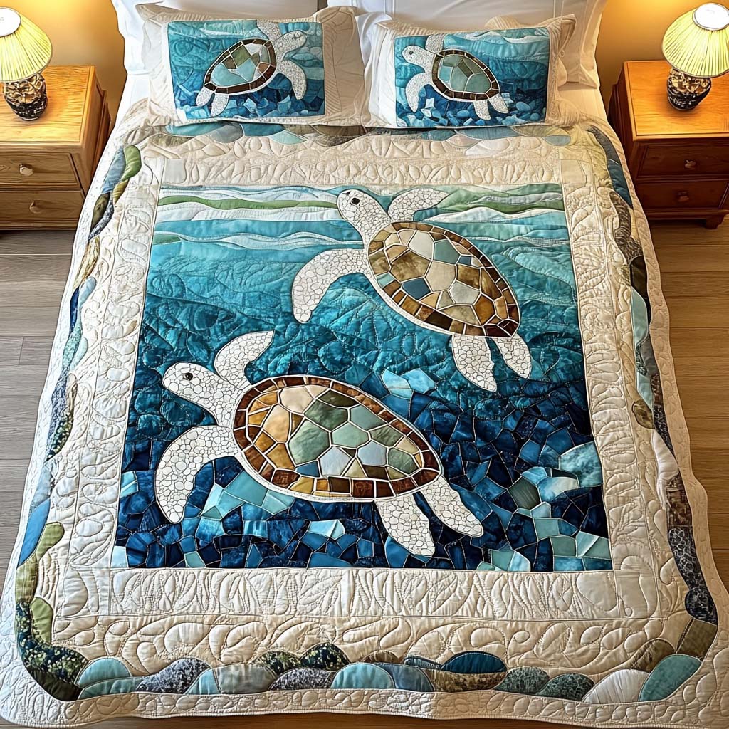 3 Piece Quilted Bedding Set - Sea Turtles — view 4