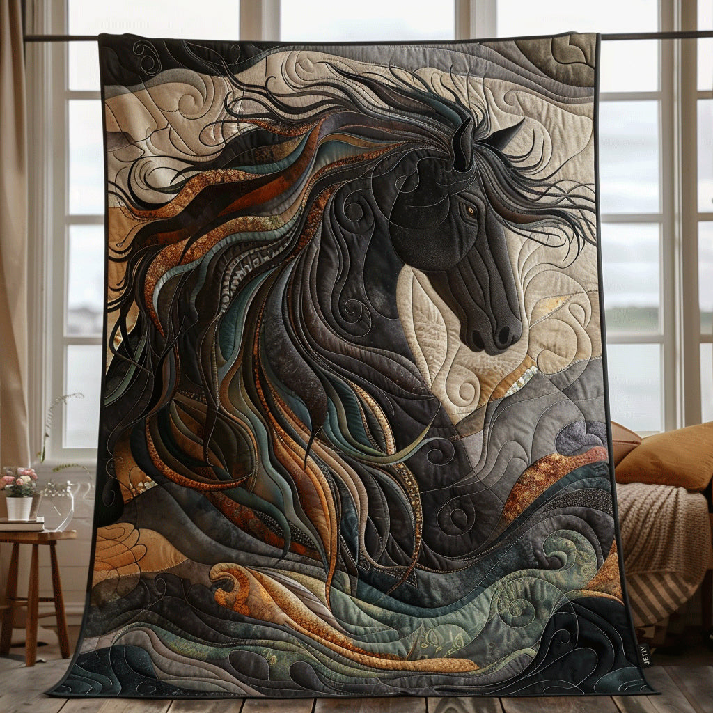 Quilted bedspread - Dynamic horses design — view 1