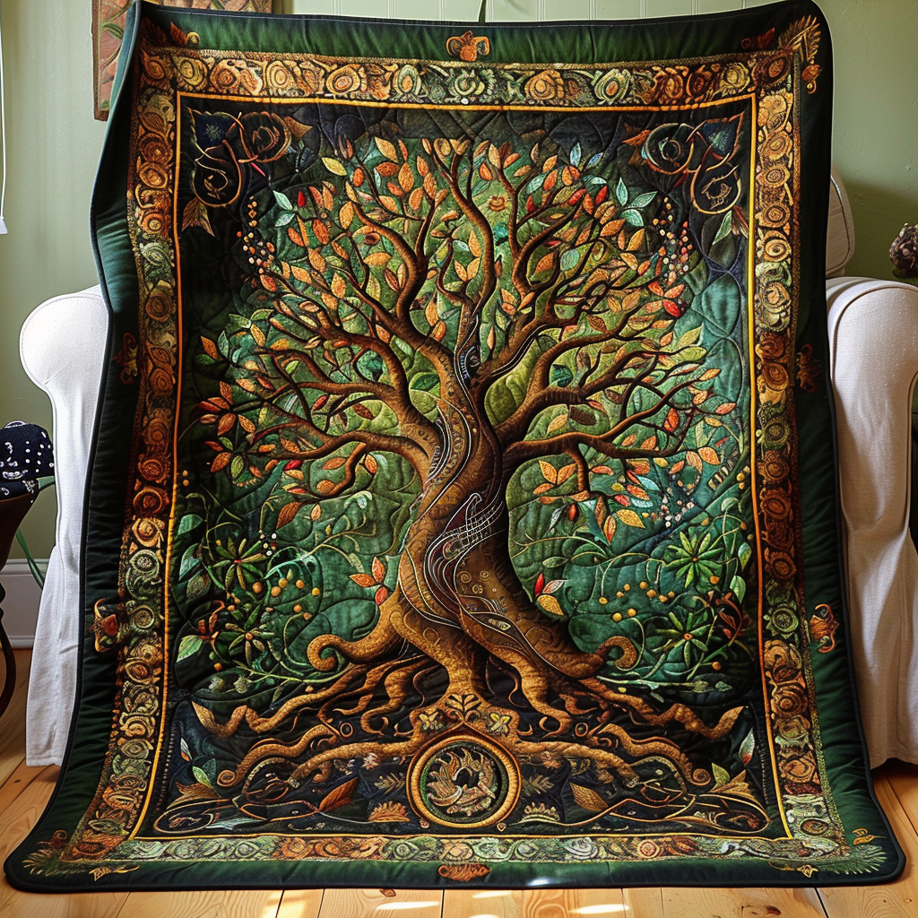 Quilted bedspread - Celtic bunch of trees of life — view 1