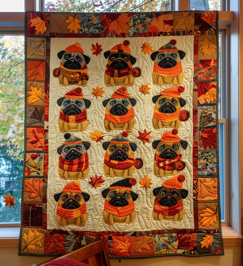 Quilted bedspread - Pug autumn atmosphere — view 1