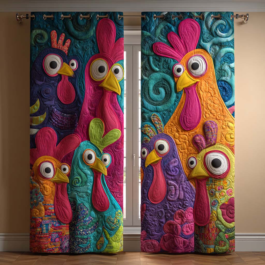 Quilted curtain - Lively folk rooster — view 1