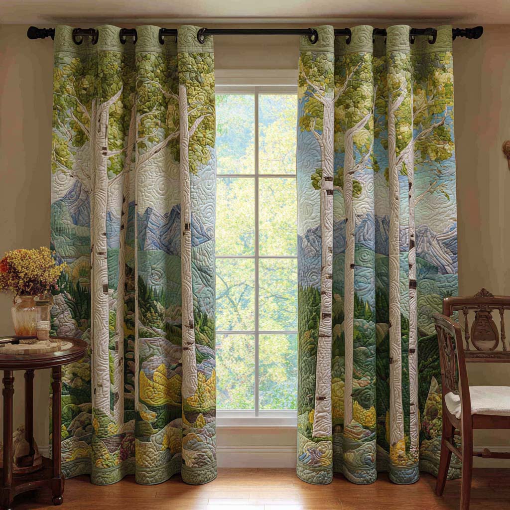 Quilted curtain - Wildflowers on a birch path — view 1
