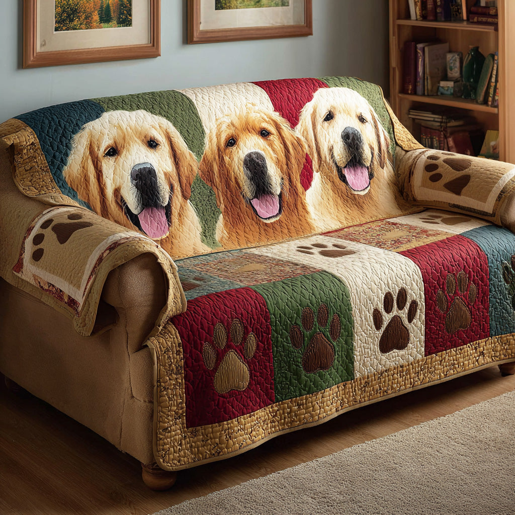 Quilted sofa cover - Gold print — view 1