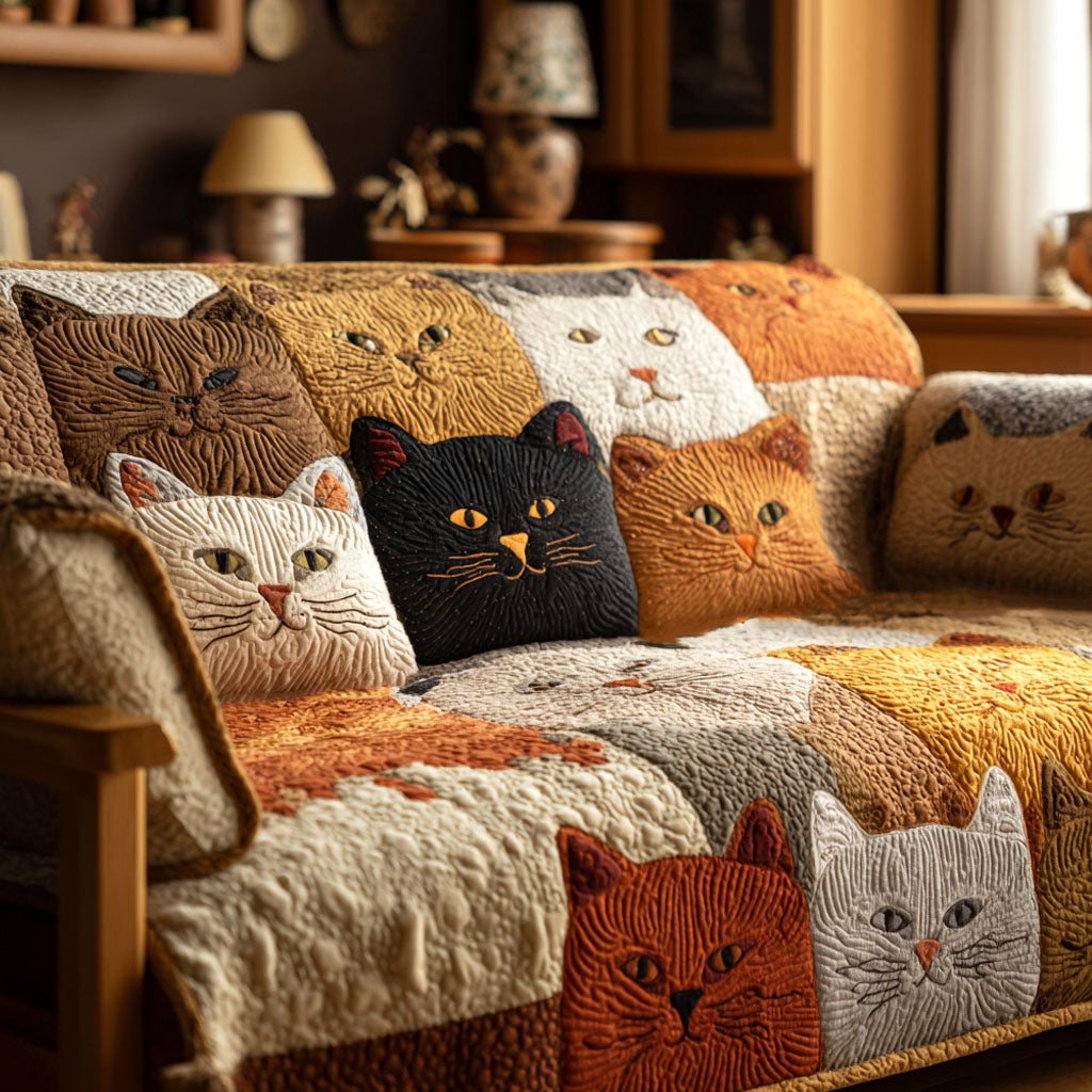 Quilted Sofa Cover - Golden Cat — view 1