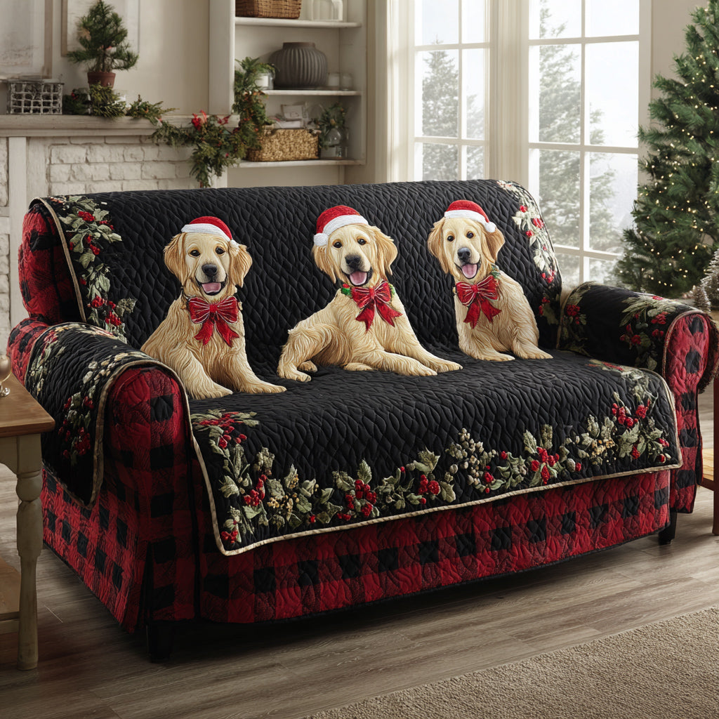 Quilted Sofa Cover - Golden Retriever Vor Night Sky Blue — view 1