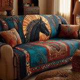 Quilted sofa cover - Blue horse — view 1