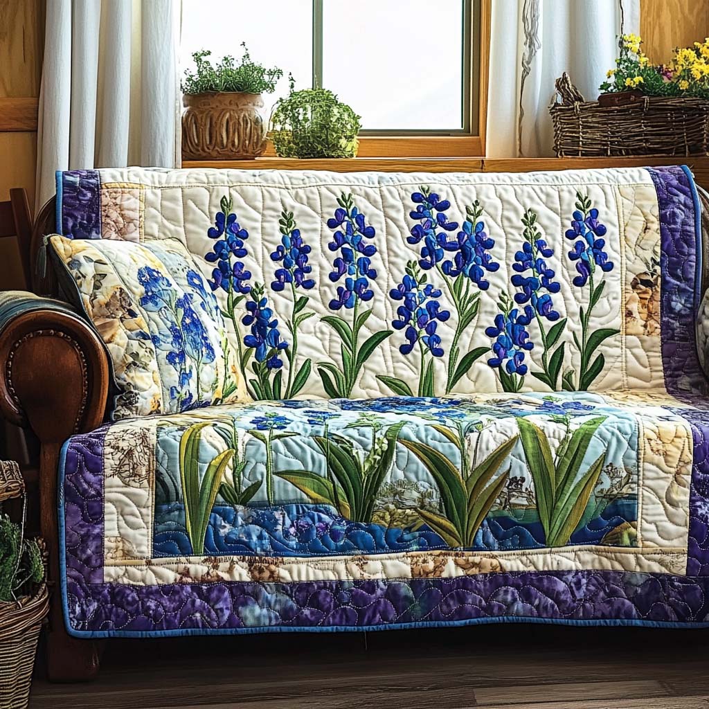 Quilted sofa cover - Blue wildflowers — view 1