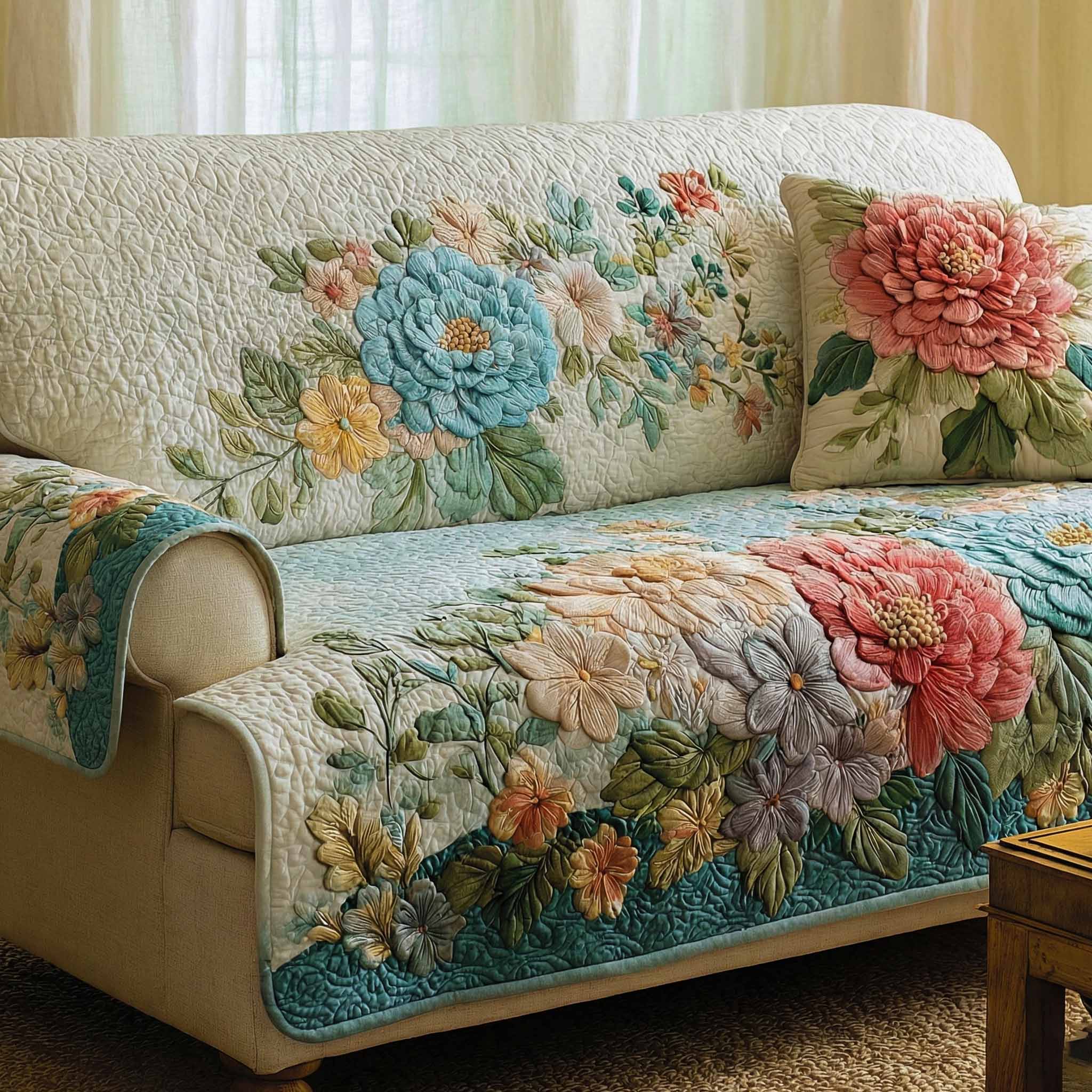Quilted sofa cover - Elfenbein — view 1