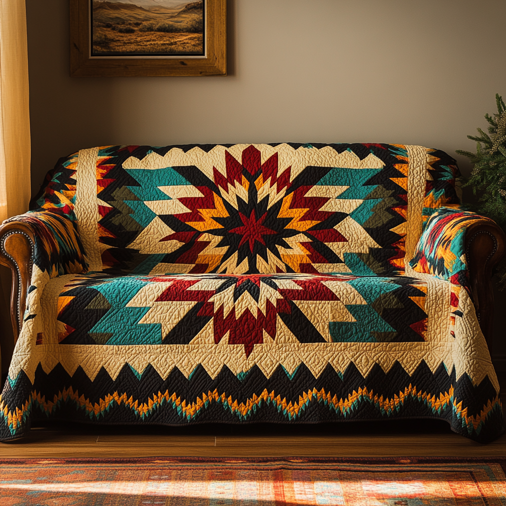 Quilted Sofa Cover - Sunset Colours — view 1