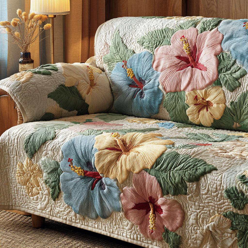 Quilted sofa cover - Hibiscus — view 1