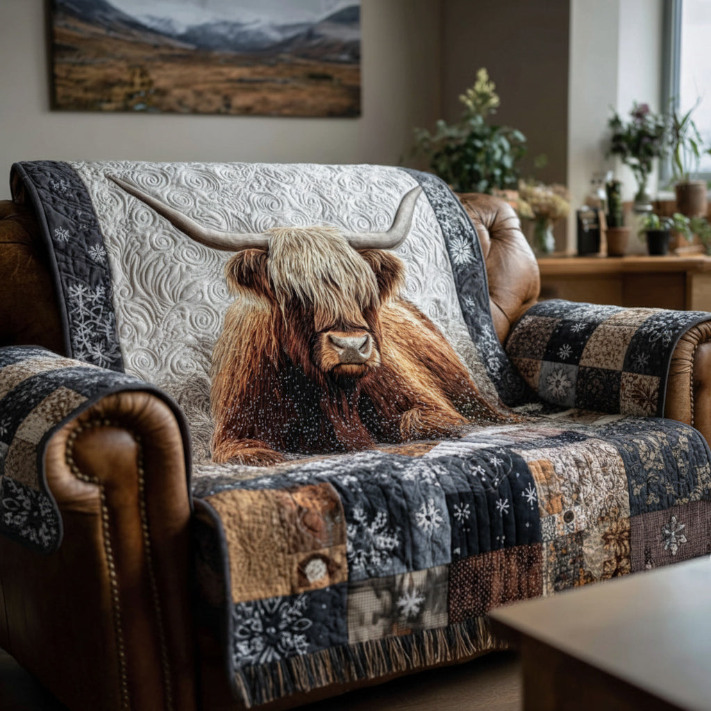 Quilted Sofa Cover - Highland Cow — view 1
