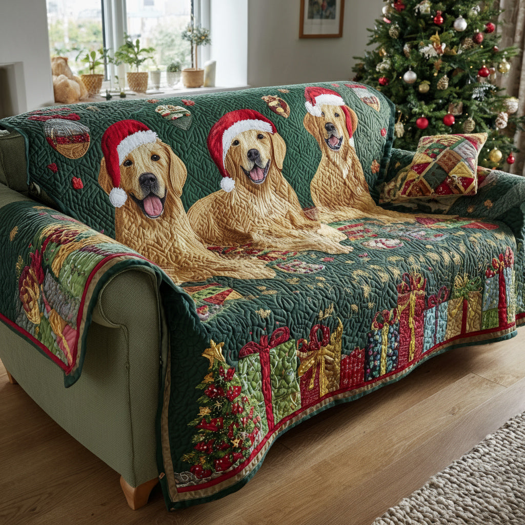 Quilted Sofa Cover - Christmas Golden Retriever — view 1