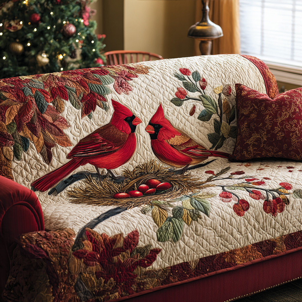 Quilted sofa cover - Cardinal finches — view 1