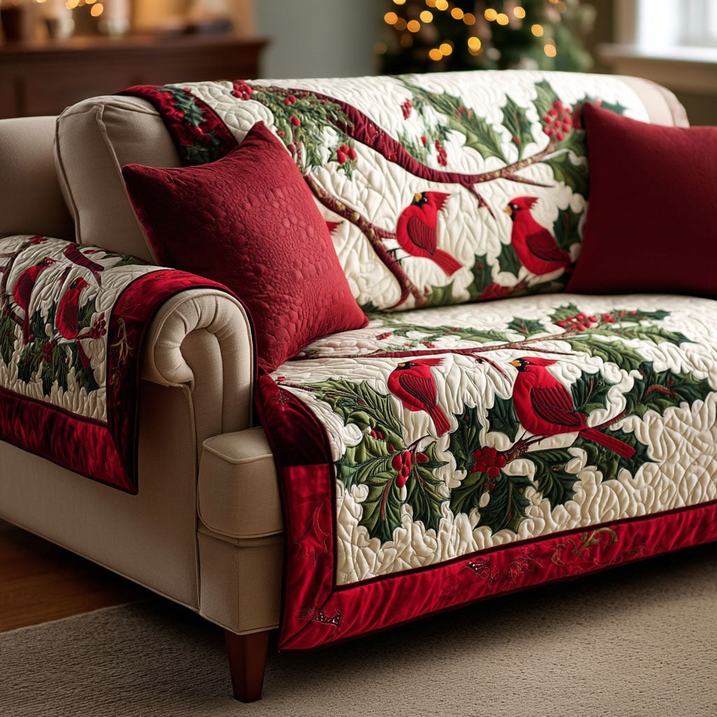 Quilted Sofa Cover - Crimson Roten Cardinal Finches — view 1