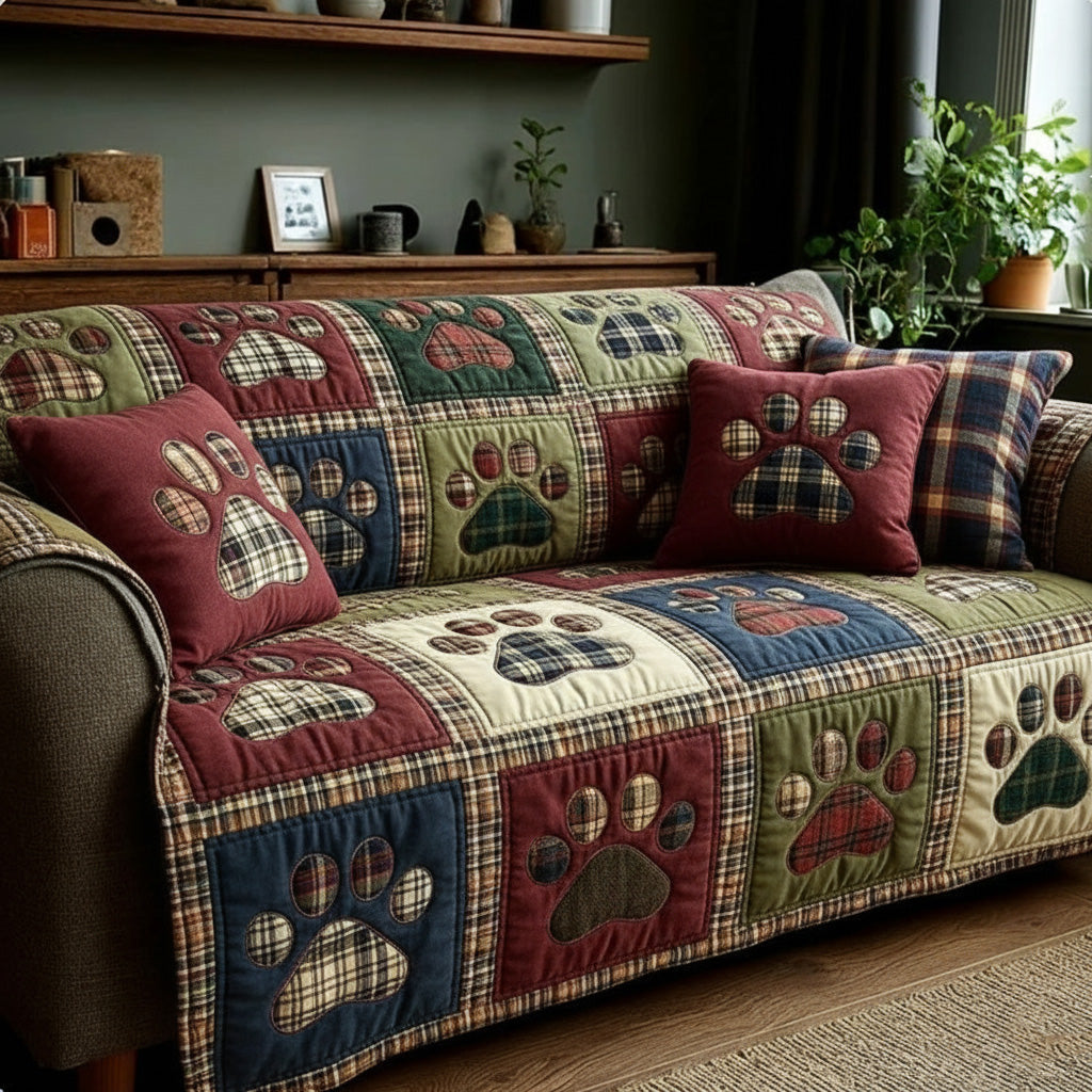 Quilted sofa cover - Paw and heart — view 1