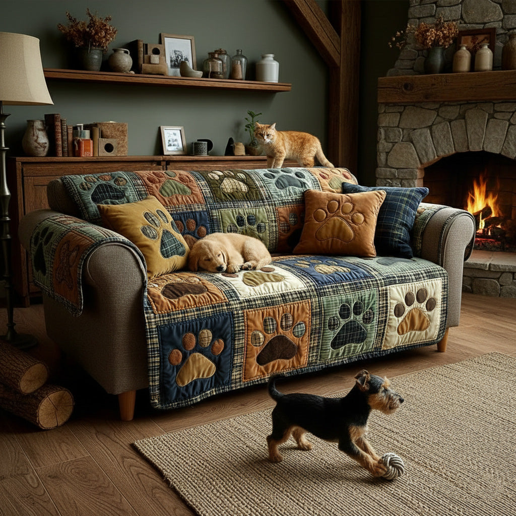 Quilted sofa cover - Paw and heart — view 1
