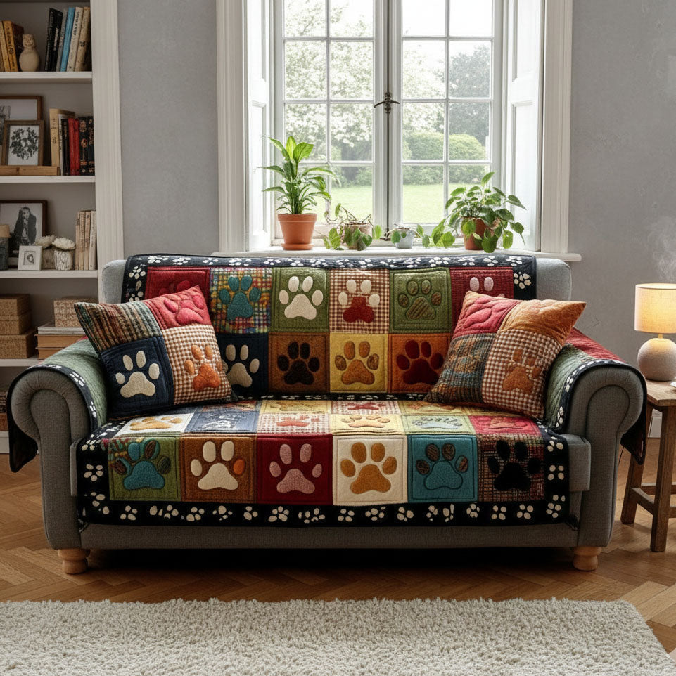 Quilted Sofa Cover - Pawprints — view 2