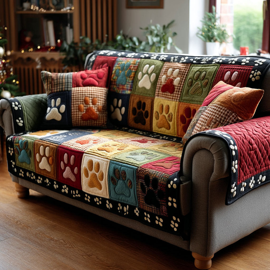 Quilted Sofa Cover - Pawprints — view 1
