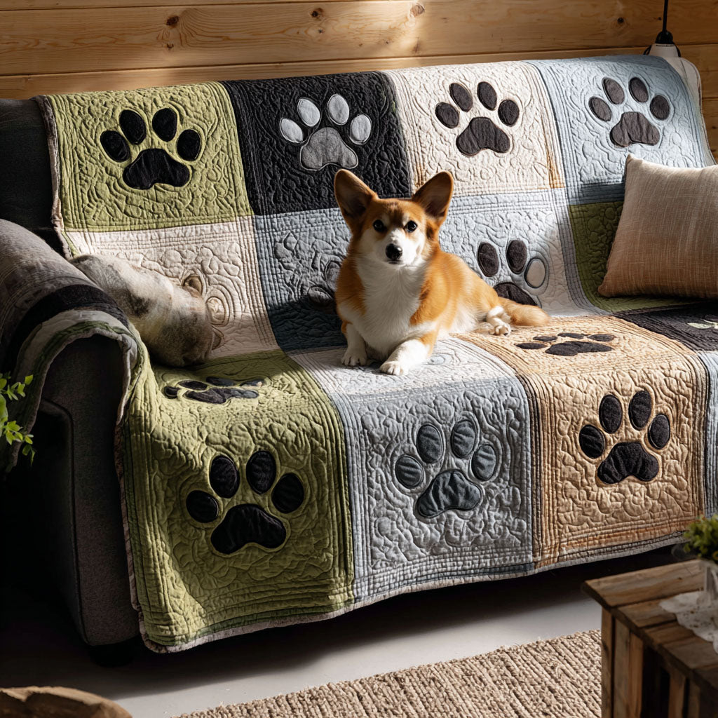 Quilted sofa cover - with paw prints — view 2