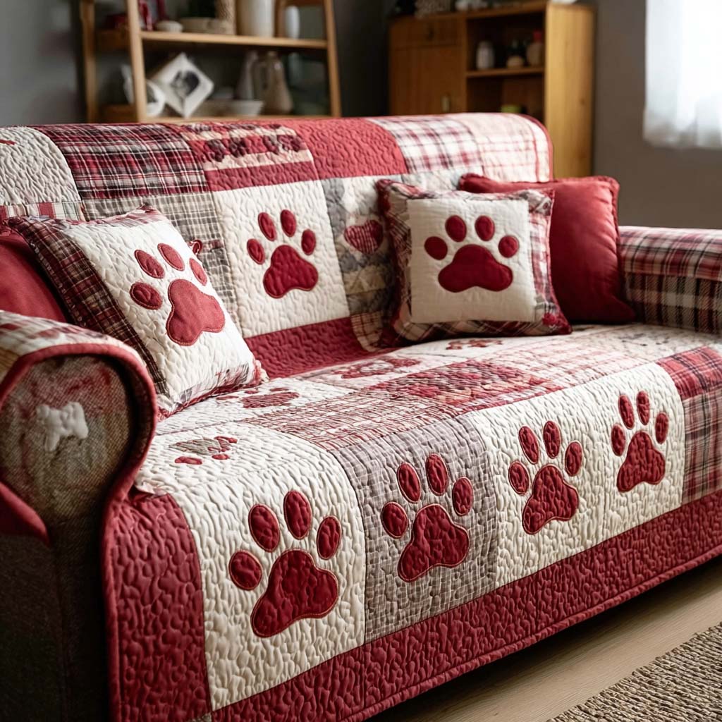 Quilted sofa cover - Paws and hearts — view 1