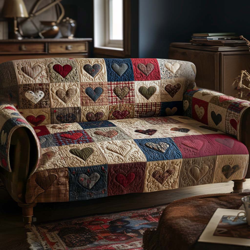 Quilted sofa cover - Warm hearts — view 1