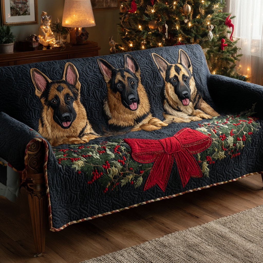 Quilted Sofa Cover - German Shepherd and Winter Ribbon — view 1