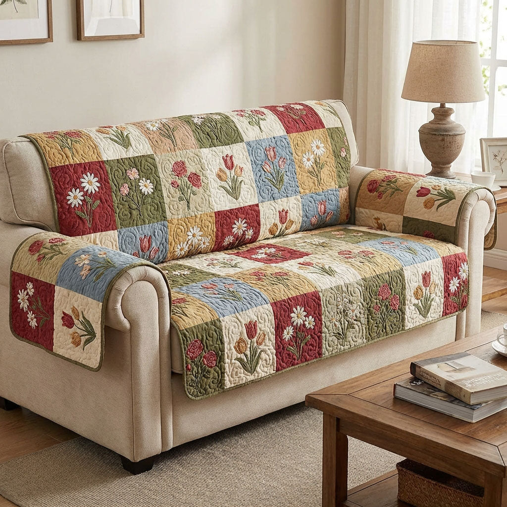 Quilted Sofa Cover - Patchwork Cottage Style — view 1