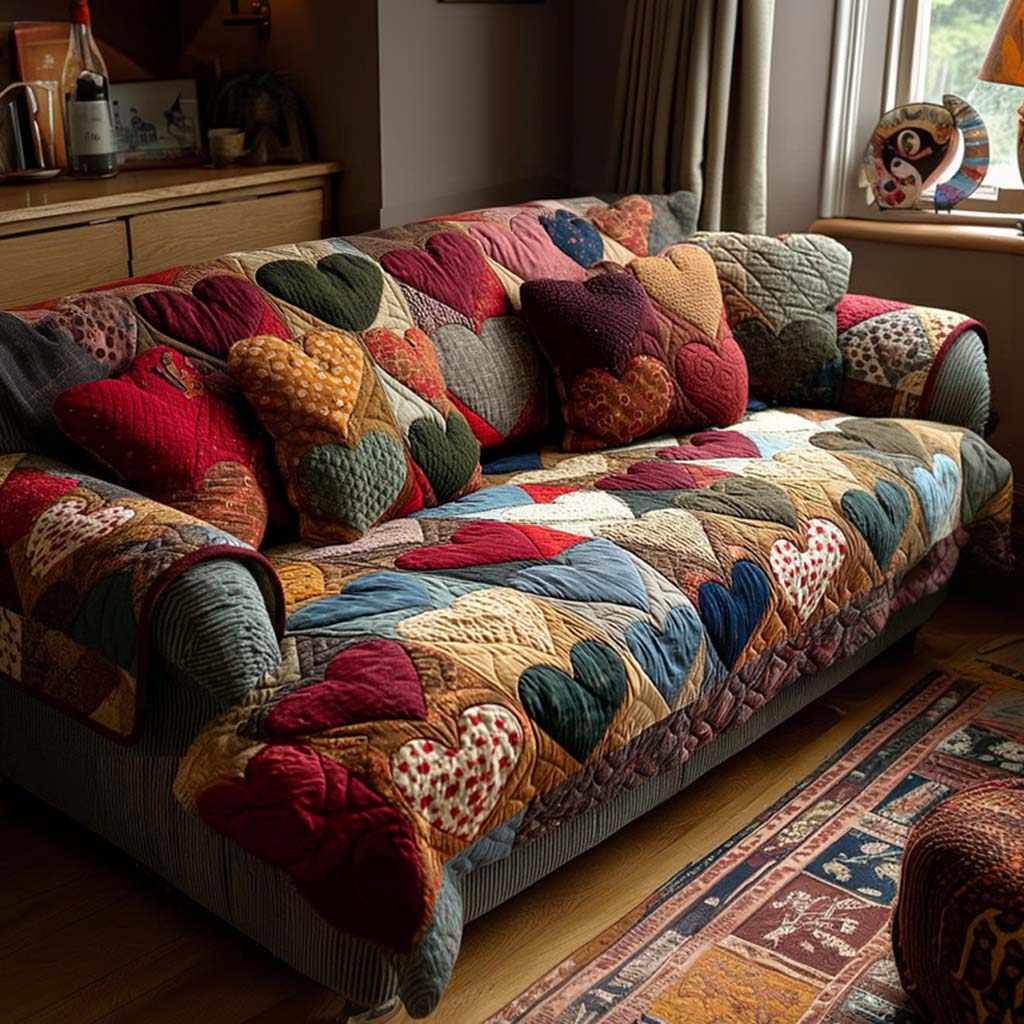 Quilted sofa cover - Romantic heart — view 1