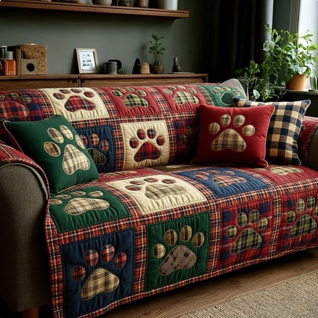 Quilted Sofa Cover - Rustic Paw and Heart — view 1