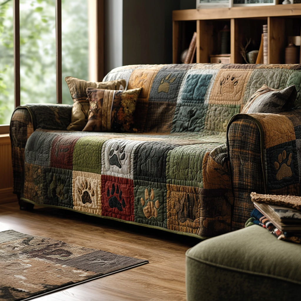 Quilted sofa cover - Rustic paw print — view 1