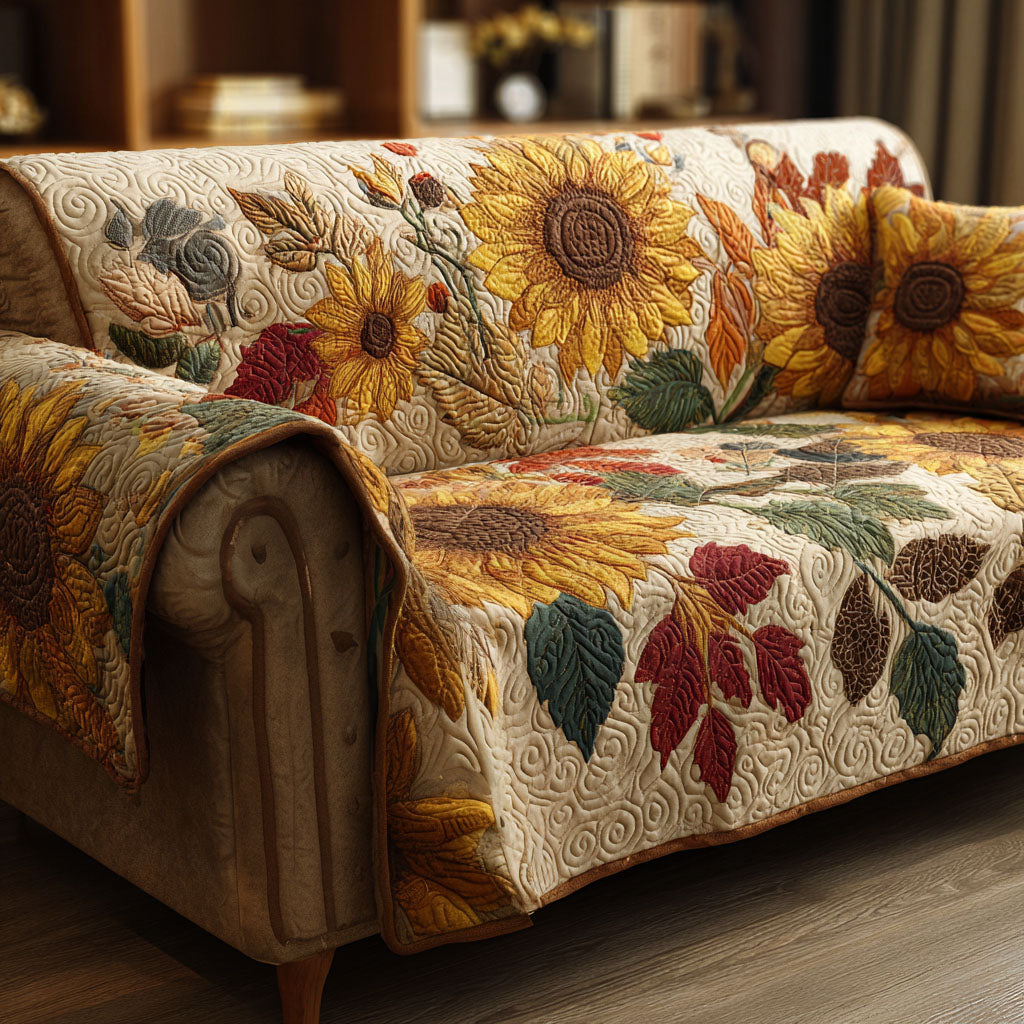 Quilted Sofa Cover - Rustic Sunflowers — view 1
