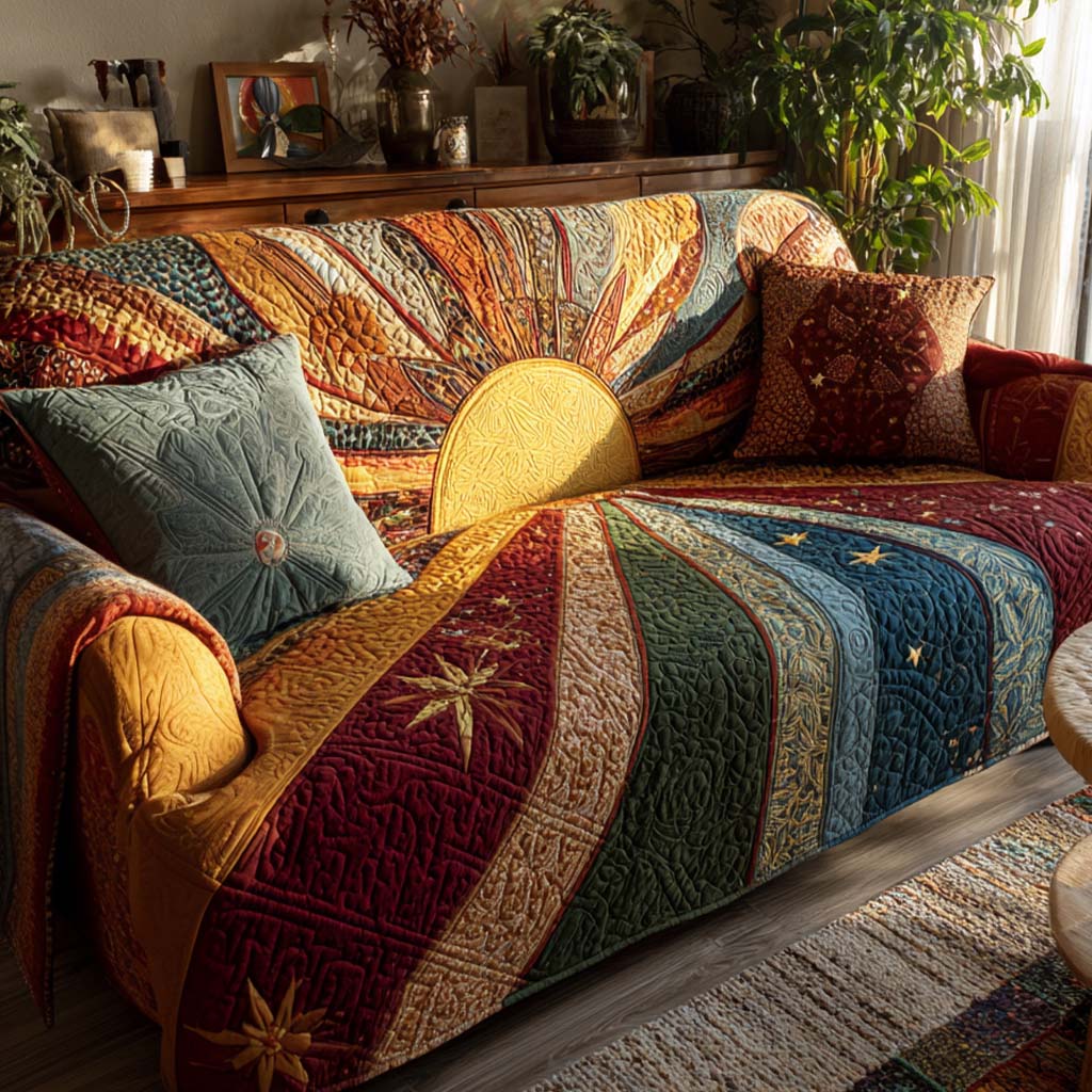 Quilted Sofa Cover - Rustic Patchwork Sunrise — view 1