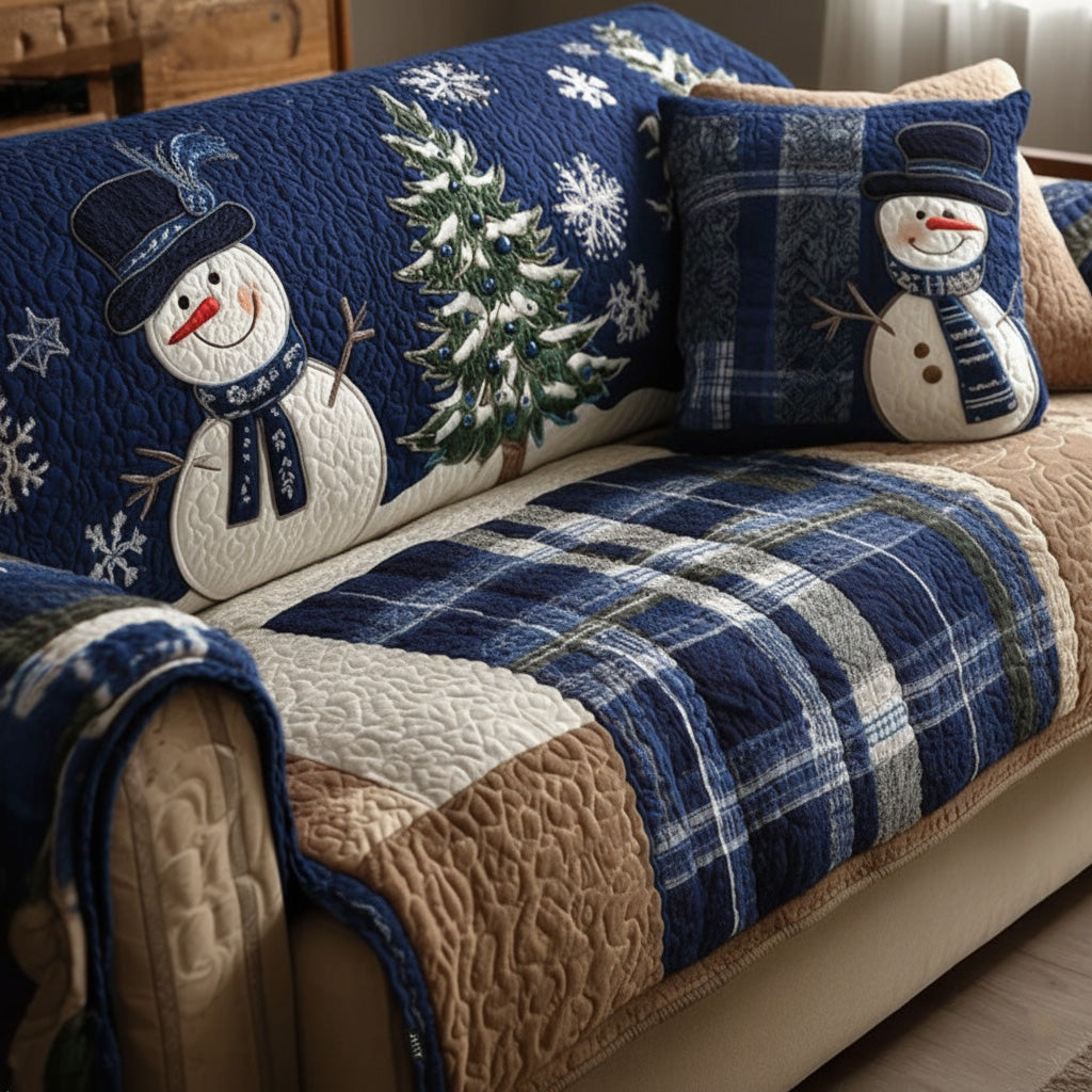 Quilted Sofa Cover - Festive Blue — view 1