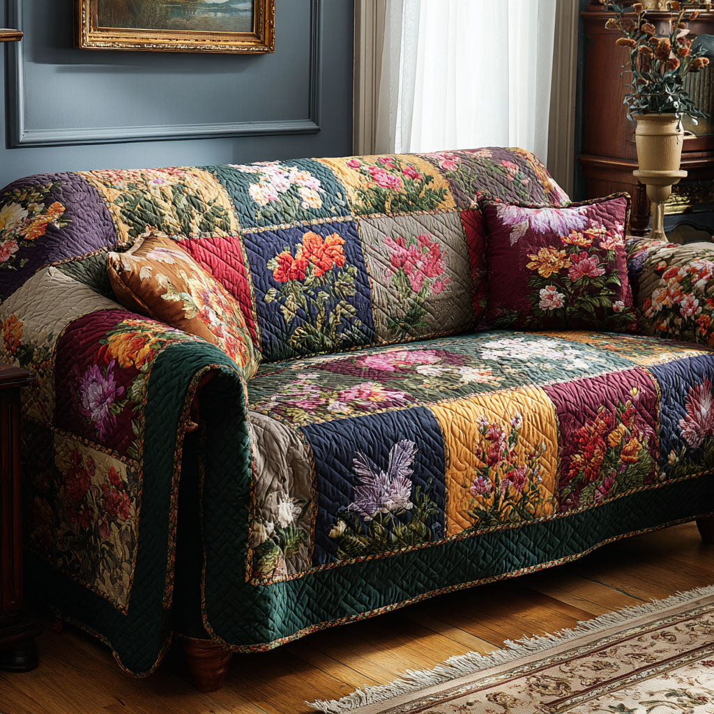 Quilted sofa cover - Floral pattern — view 1
