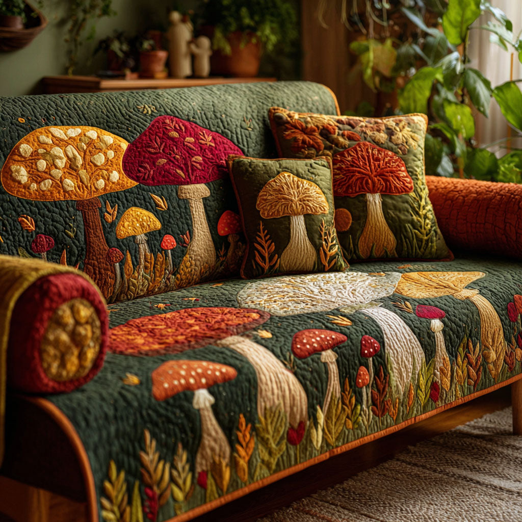 Quilted sofa cover - Forest mushrooms — view 1