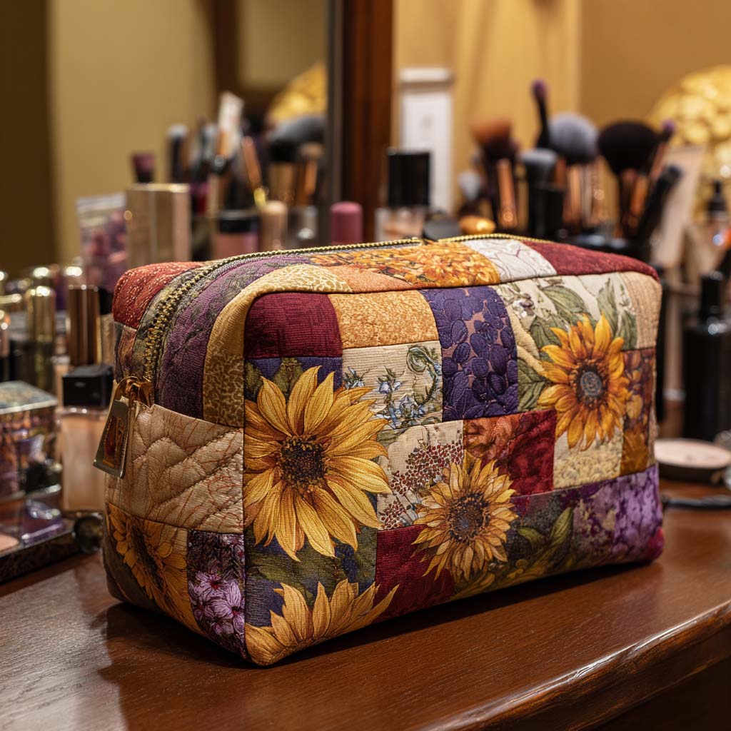 Quilted cosmetic bag - Golden flower — view 1