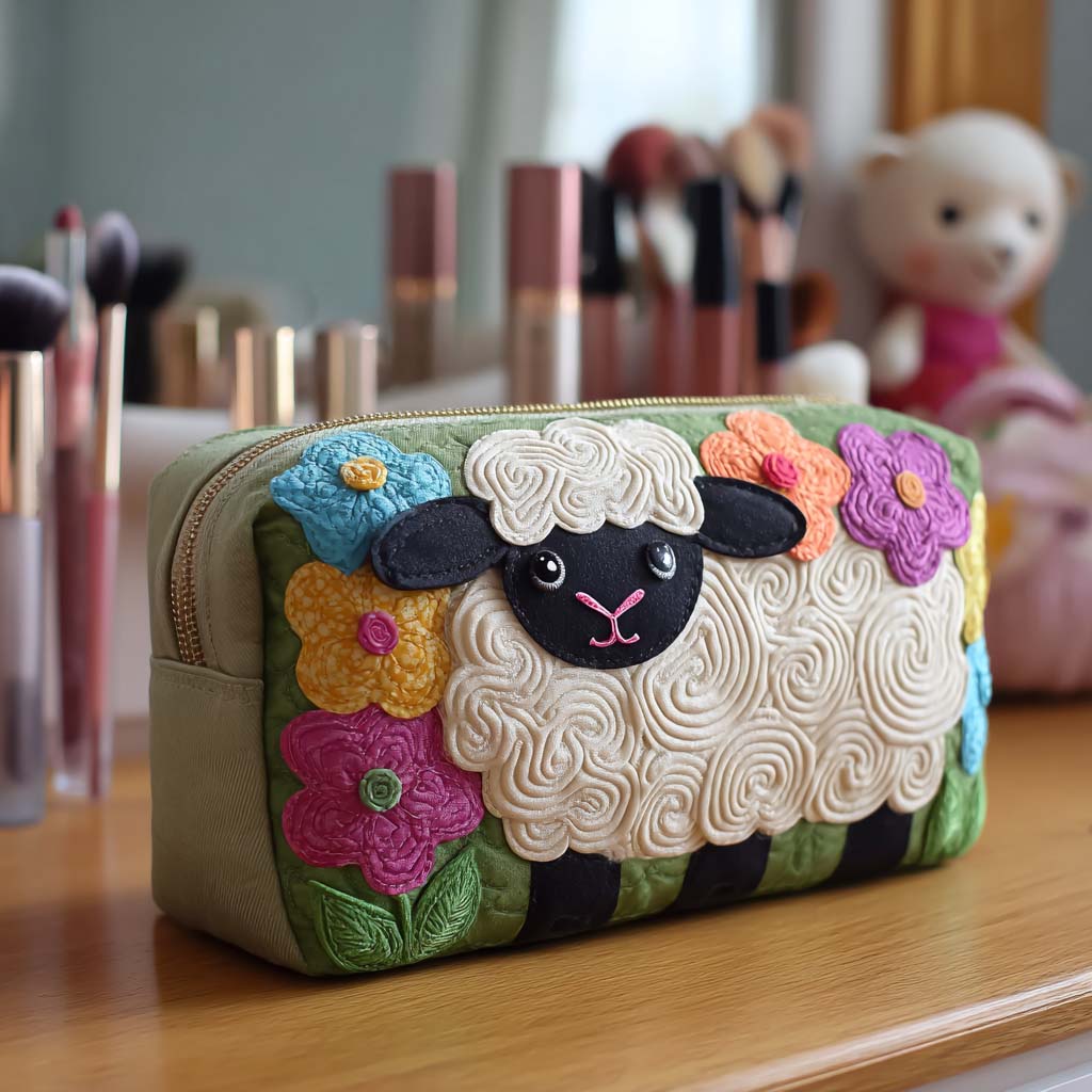 Quilted cosmetic bag - Flower motif — view 1