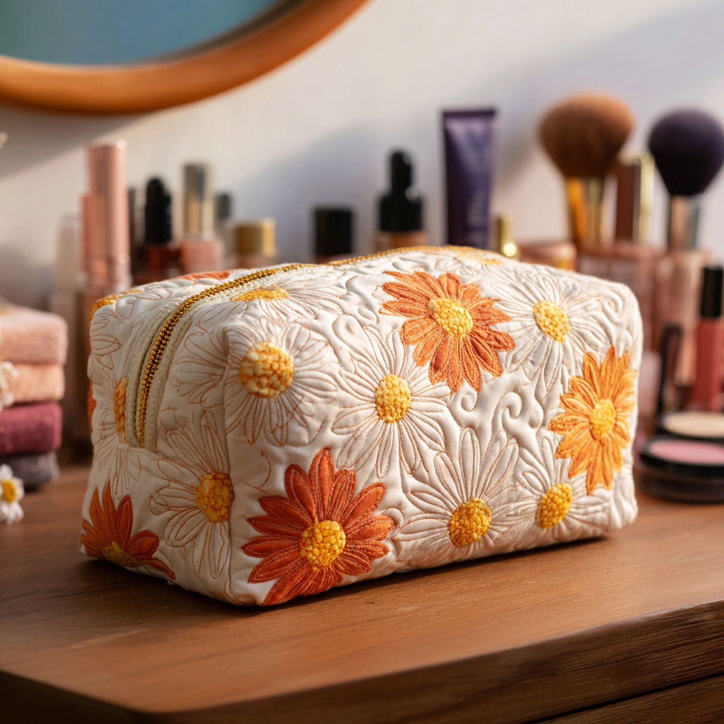 Quilted cosmetic bag - Flower motif — view 1
