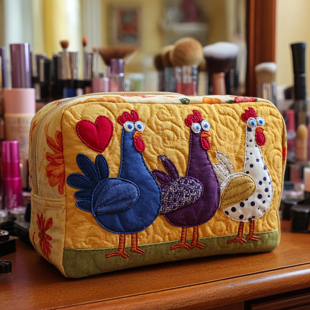 Quilted cosmetic bag - Decorative hen — view 1
