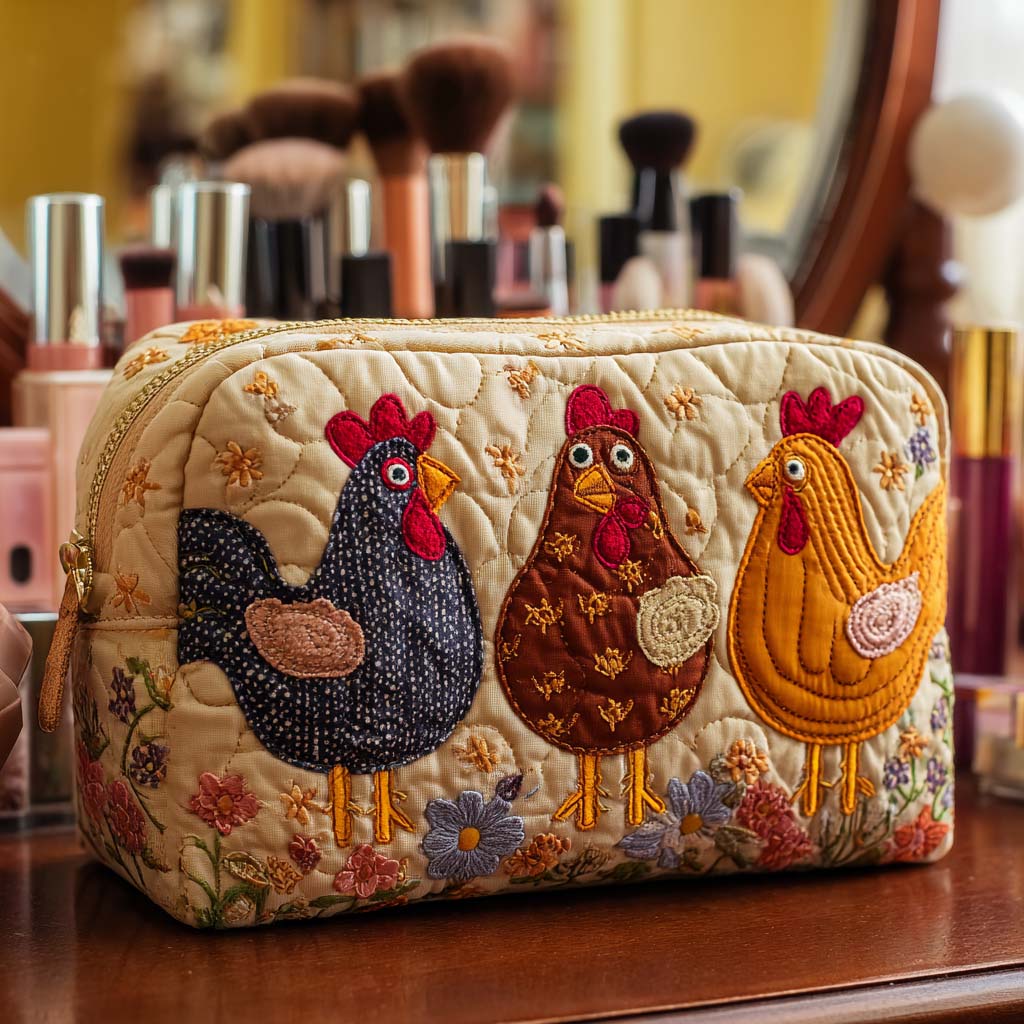 Quilted cosmetic bag - Decorative hen — view 1
