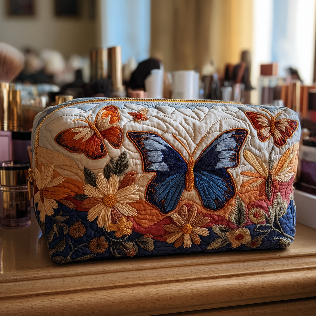 Quilted cosmetic bag - Elegant butterfly — view 1