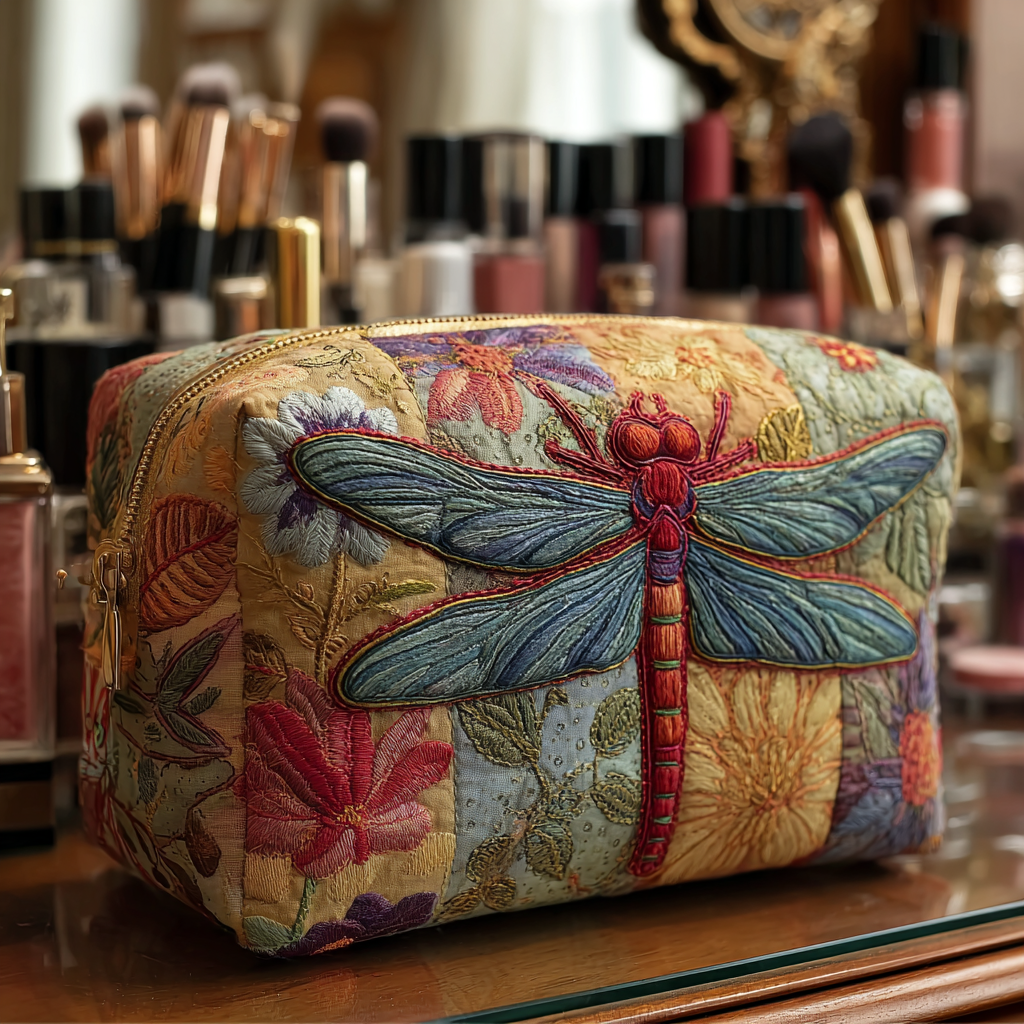 Quilted cosmetic bag - Elegant dragonfly — view 1