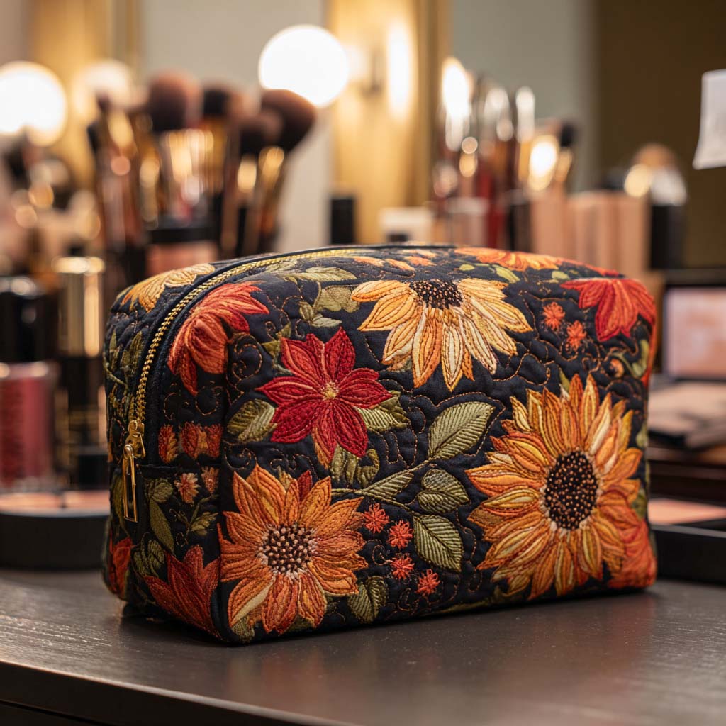 Quilted cosmetic bag - Elegant flower — view 1