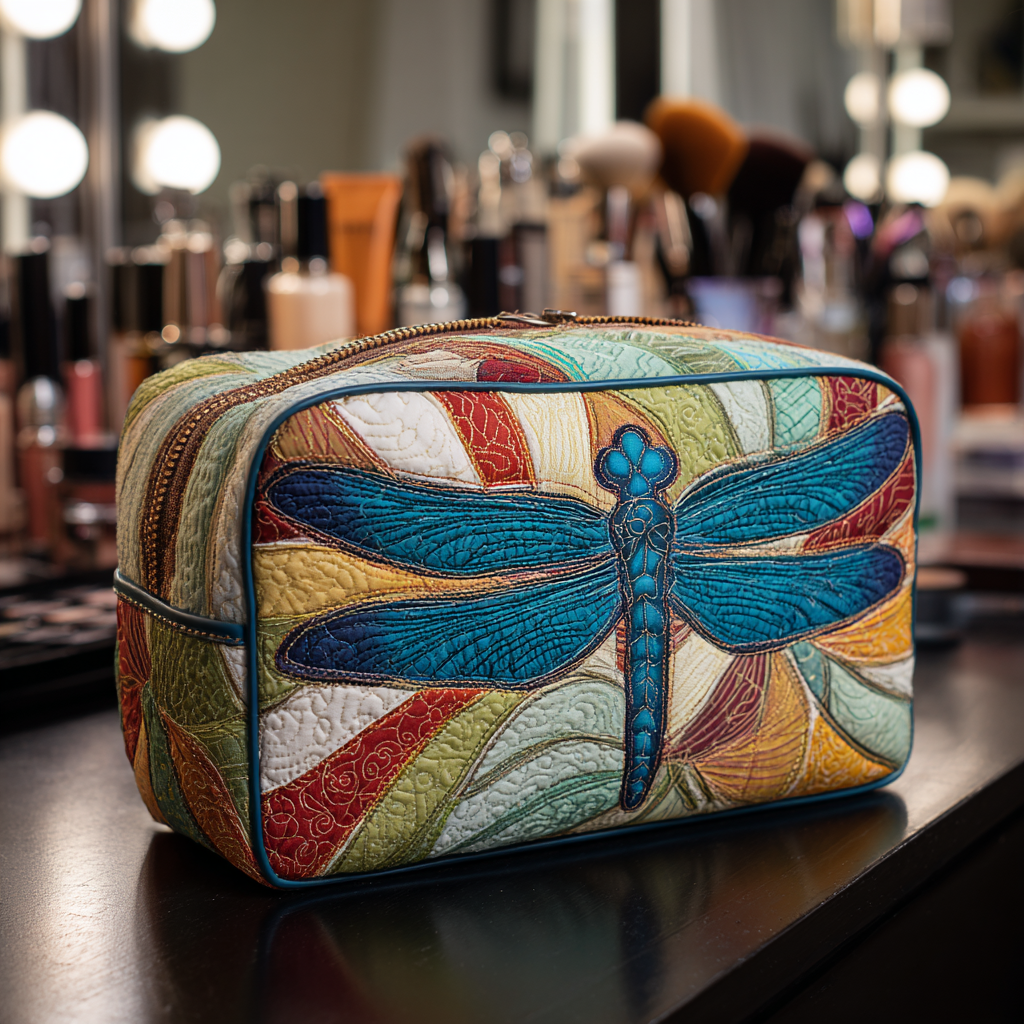 Quilted cosmetic bag - colourful dragonfly — view 1
