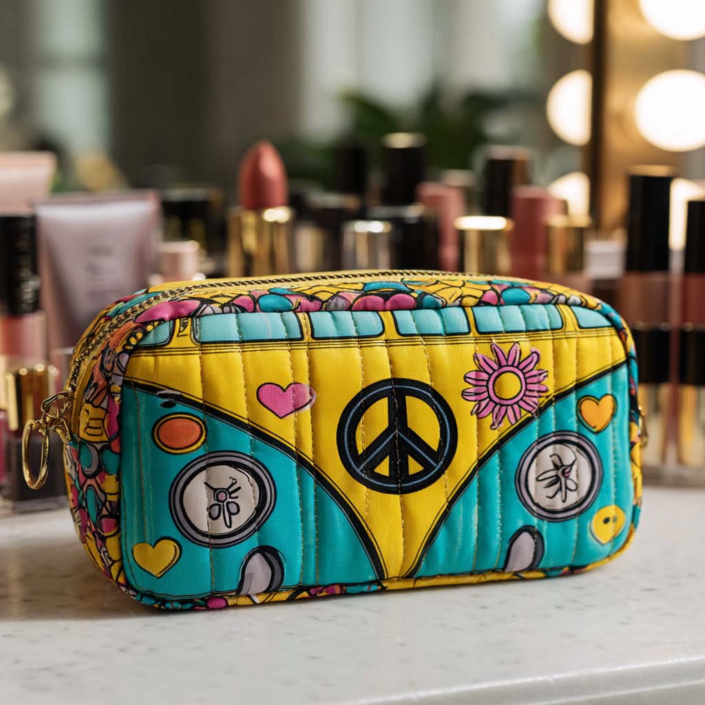 Quilted cosmetic bag - Peace Bus — view 1