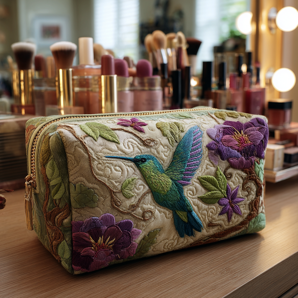 Quilted cosmetic bag - Glowing hummingbird — view 1