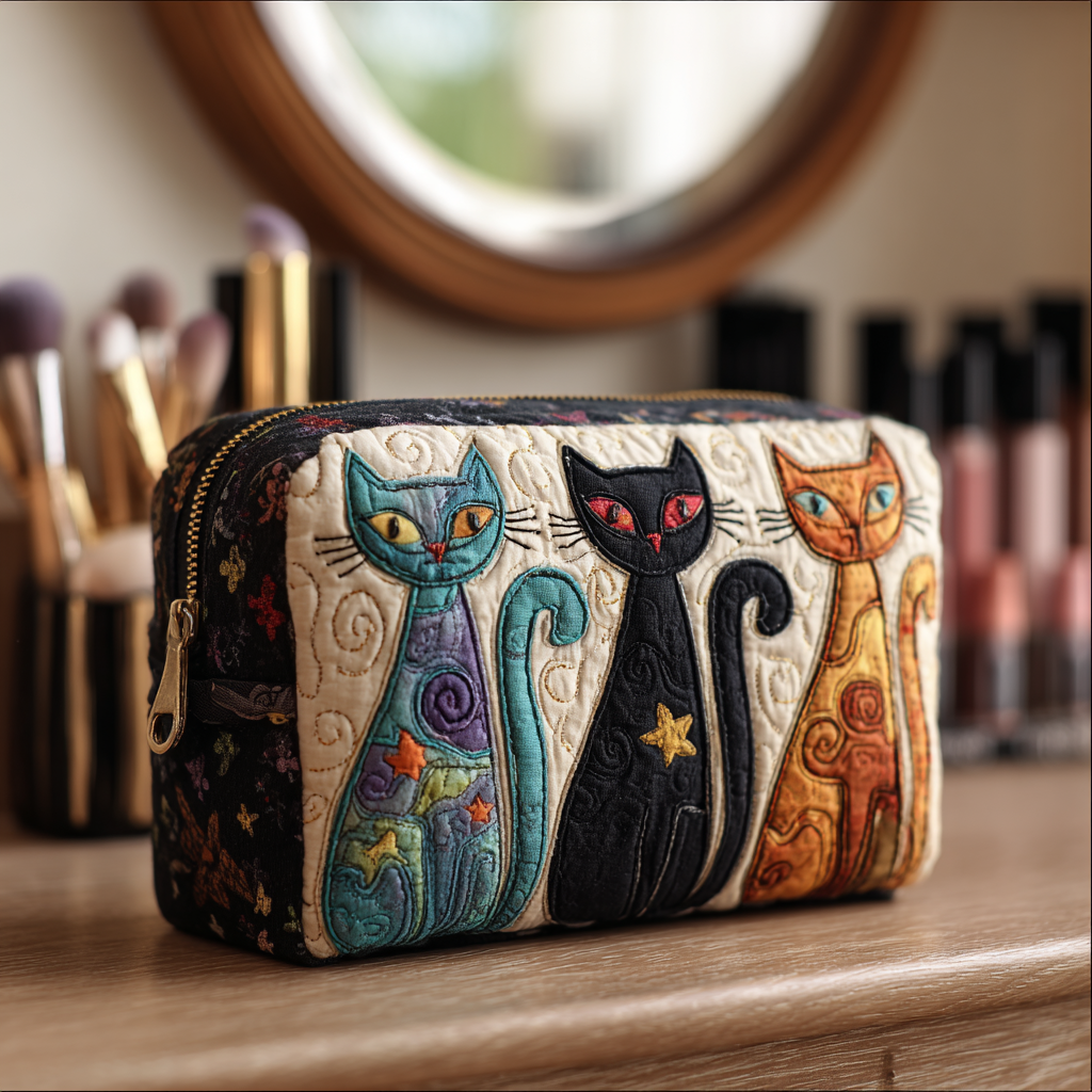 Quilted Cosmetic Bag - Shining Cat — view 1