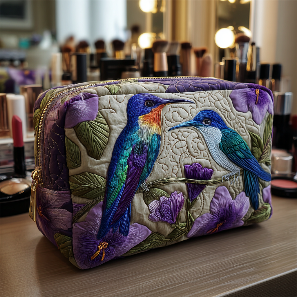 Quilted cosmetic bag - Delicate hummingbird — view 1