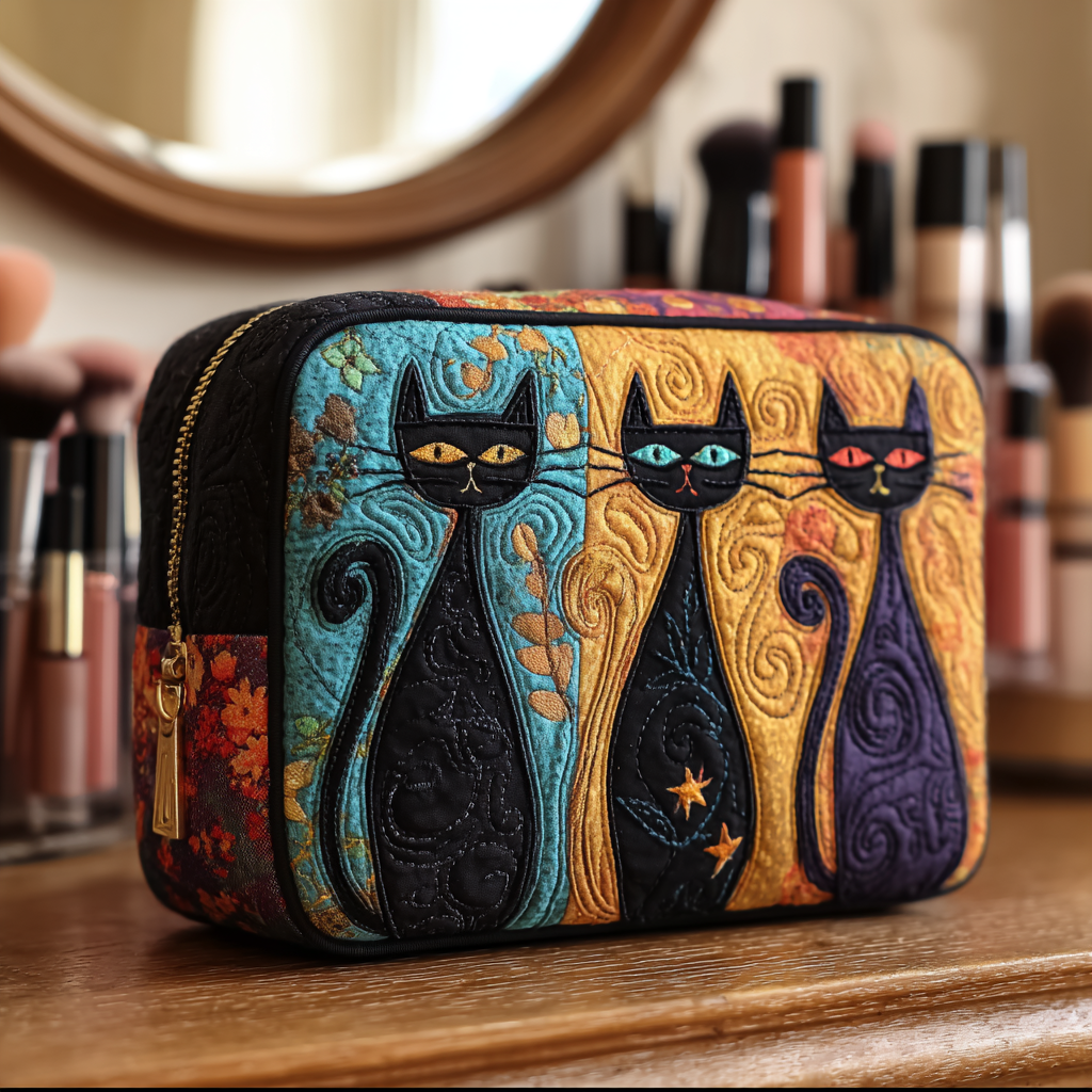 Quilted cosmetic bag - Curious cat — view 1